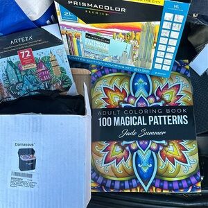 Prismacolor, Arteza, colored pencils, markers coloring books